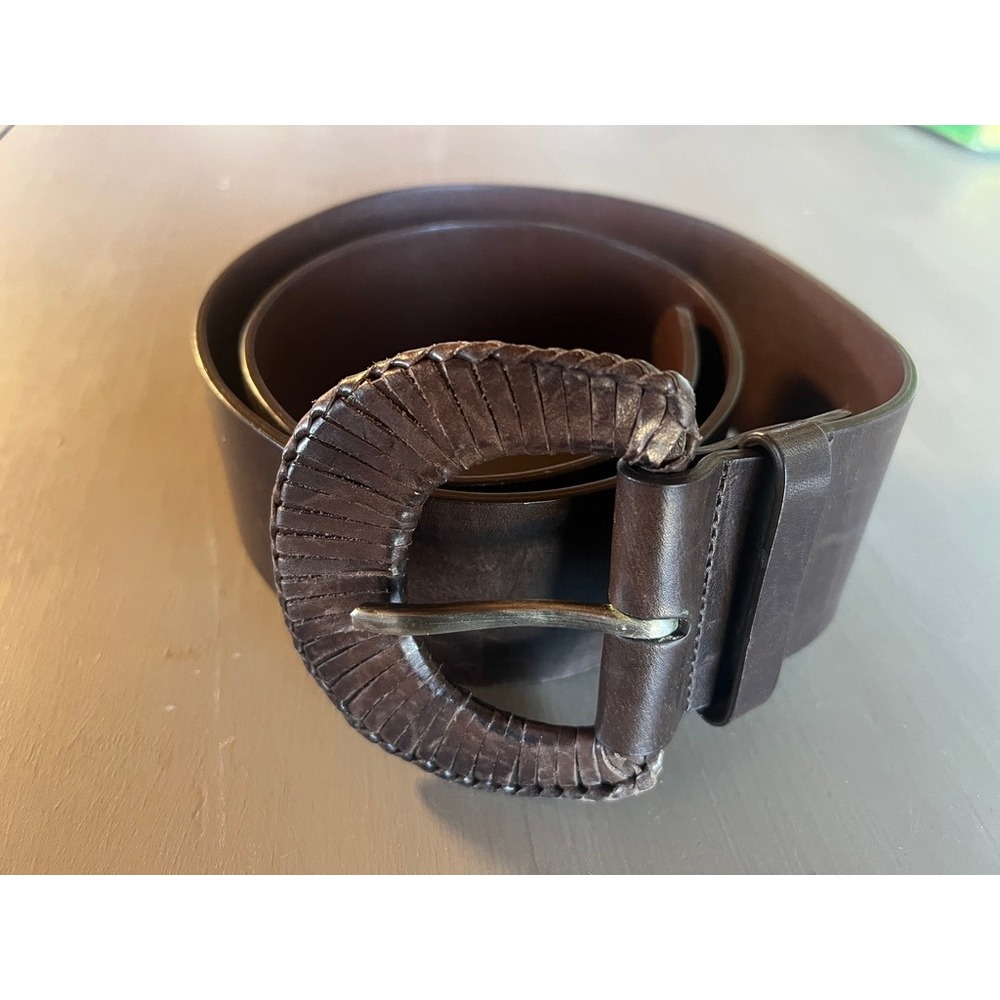 Tommy Bahama Leather Wide Waist Belt M Brown Leather Wrapped Buckle Boho Western